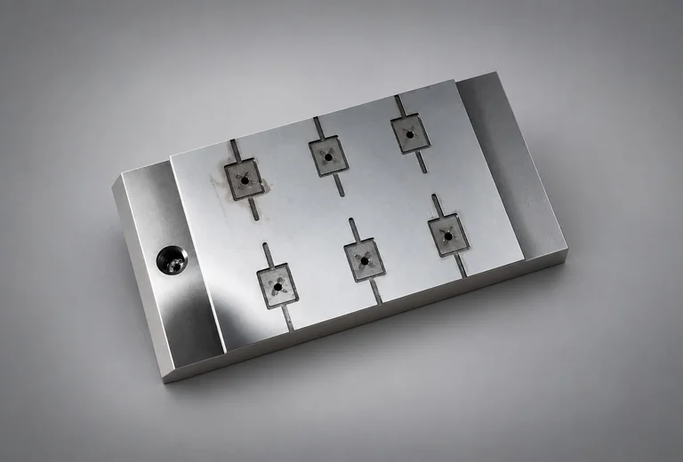 Ground hardened-steel nest plate with six pockets and feed slots