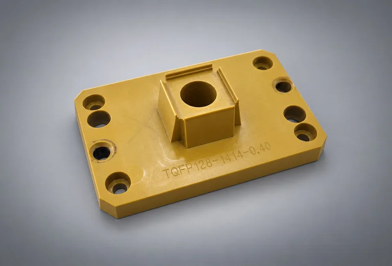 Gold-anodised pick-up head plate for TQFP128 14x14 mm packages